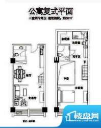 铂金汉宫公寓复式平面积:50.00平米