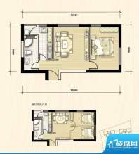 旺角香水岸H户型 1室面积:64.14平米