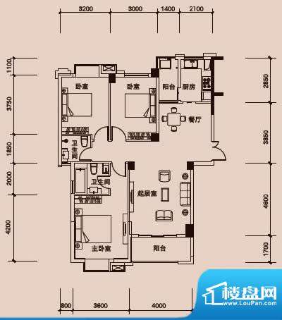华阳九珑湾C户型 3室面积:125.00平米