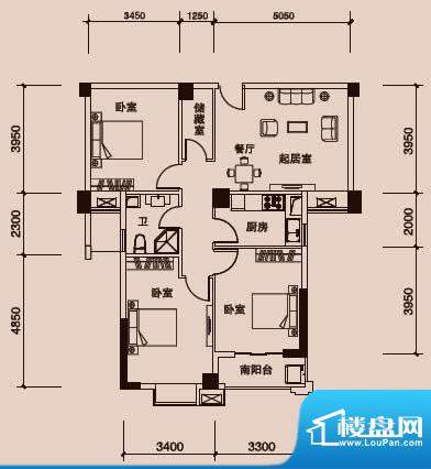 华阳九珑湾B户型 3室面积:105.00平米