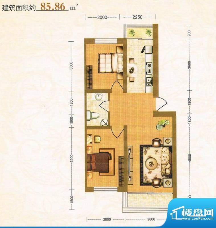 金洲家园85.86平方米面积:85.86m平米