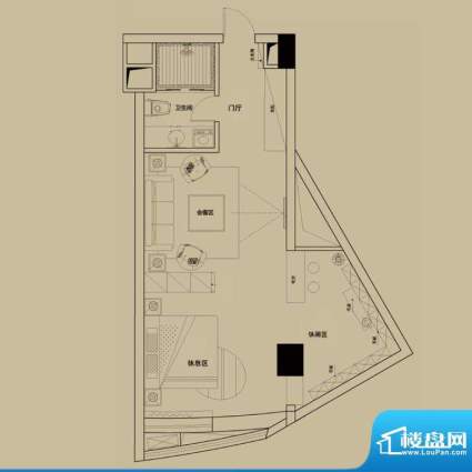 世贸中心D1户型 2室面积:60.00m平米