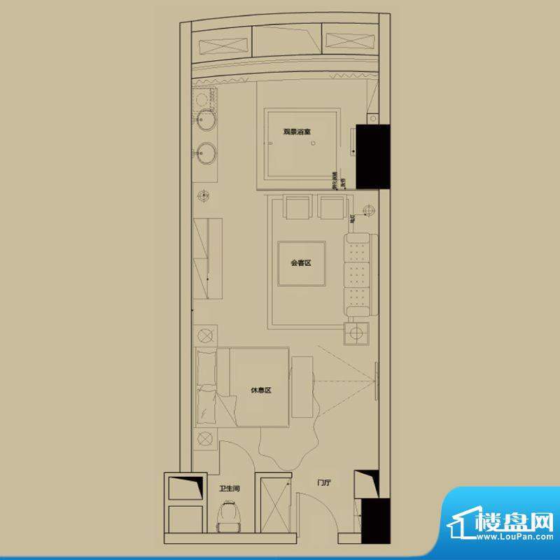 世贸中心C2户型 1室面积:58.00m平米