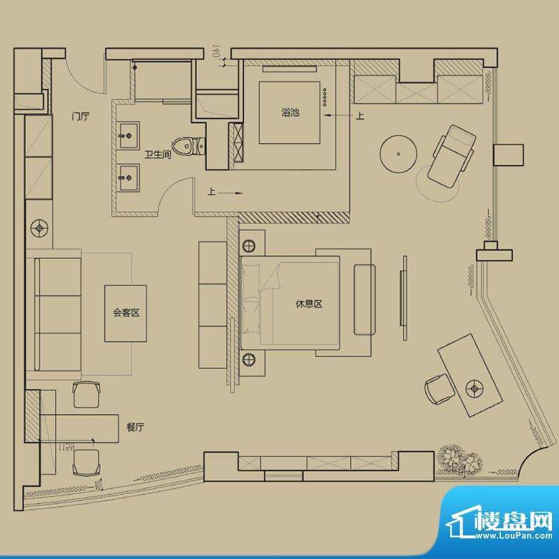 世贸中心A1户型 1室面积:125.00m平米