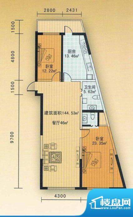 丽水蓝天 二单元一号面积:144.53m平米