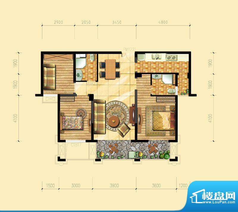 蓝光名仕公馆B1户型面积:119.00m平米