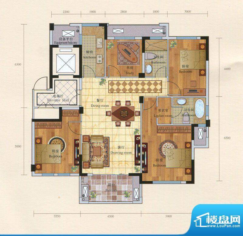 翠湖壹号G-d高层户型面积:150.00m平米