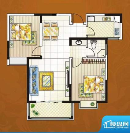 香港城4期C户型 2室面积:93.87m平米