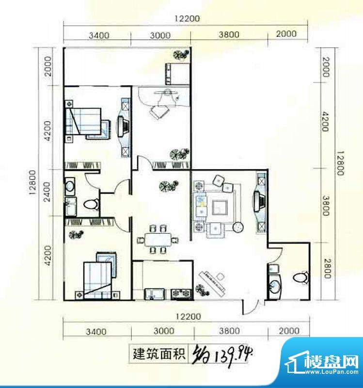 置隆花园户型图 3室面积:139.94m平米