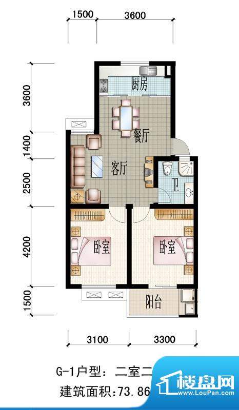 秀水人家G1户型图 3面积:73.86m平米