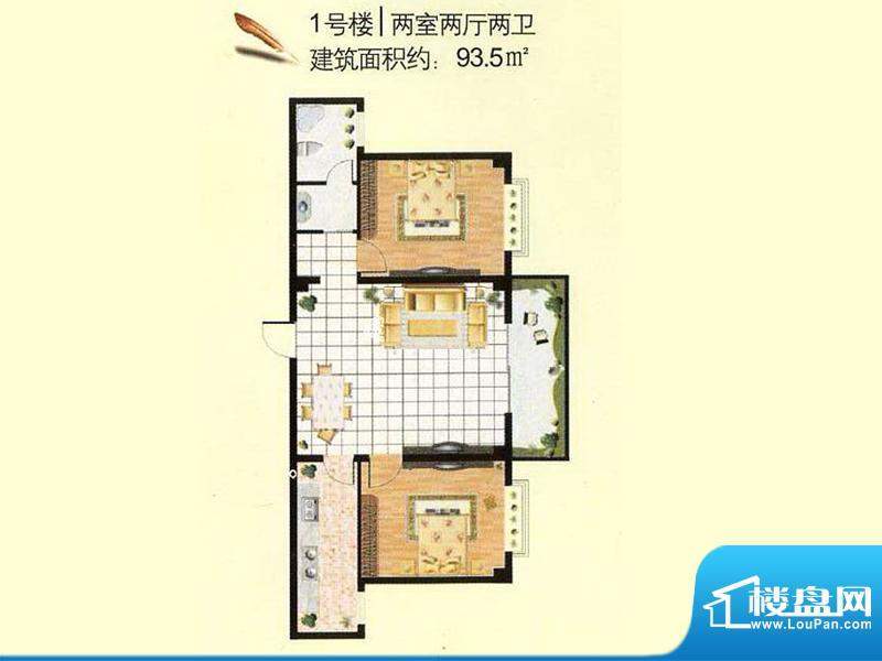 日月轩1号楼户型 2室面积:93.50m平米