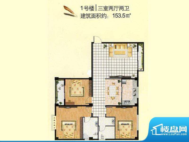 日月轩1号楼户型 3室面积:153.50m平米