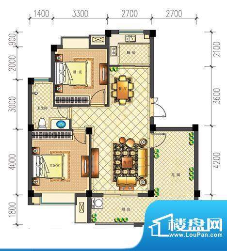 佳源都市WD8户型 2室面积:91.00m平米