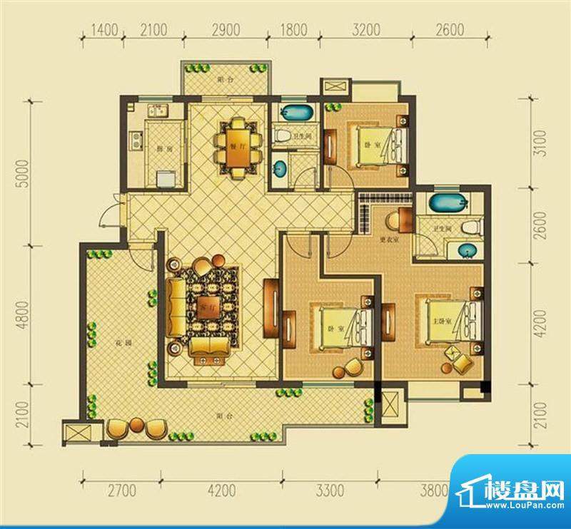 佳源都市WD9户型 3室面积:142.00m平米