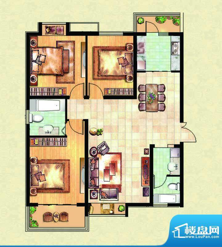 千里壹家园2#楼户型面积:130.48m平米