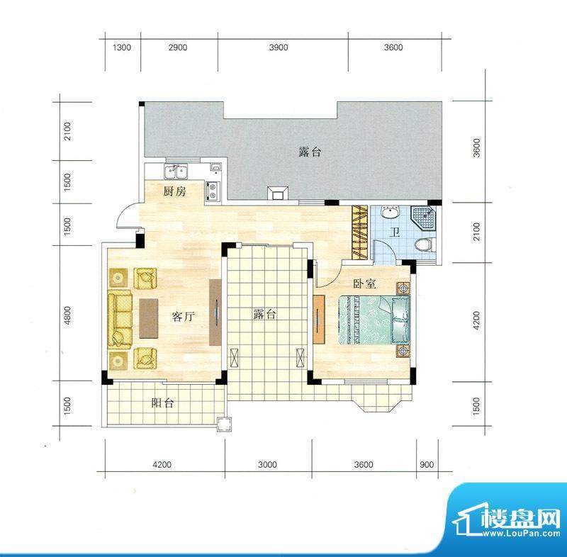 钜和天乐苑D4户型图面积:65.00m平米