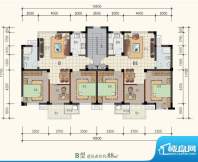 文星花园海棠苑B户型面积:88.00m平米