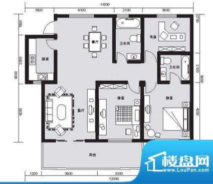 东豪名都户型图3室2面积:130.00m平米