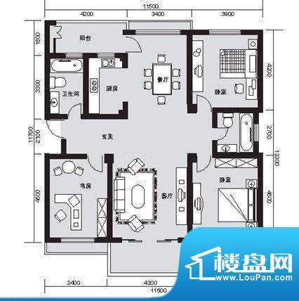东豪名都户型图3室2面积:152.00m平米