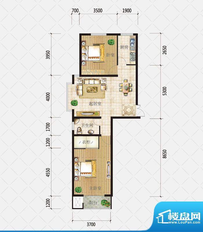 盛和观邸F户型 3室2面积:100.03平米