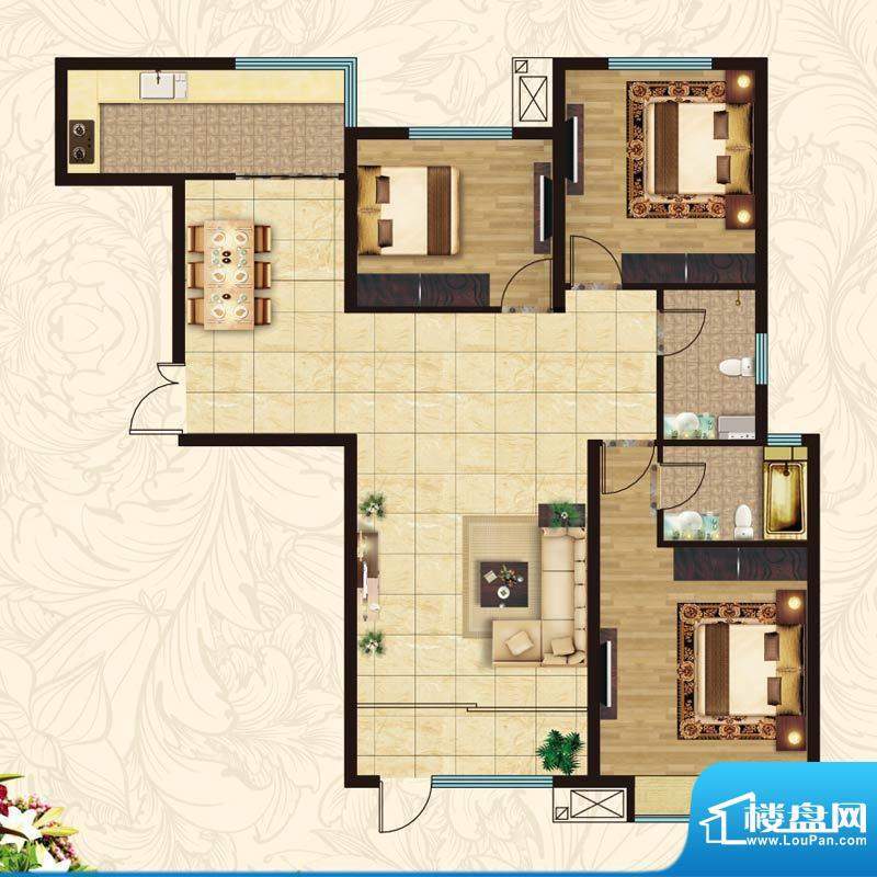 康和新城B-C1户型图面积:129.00平米