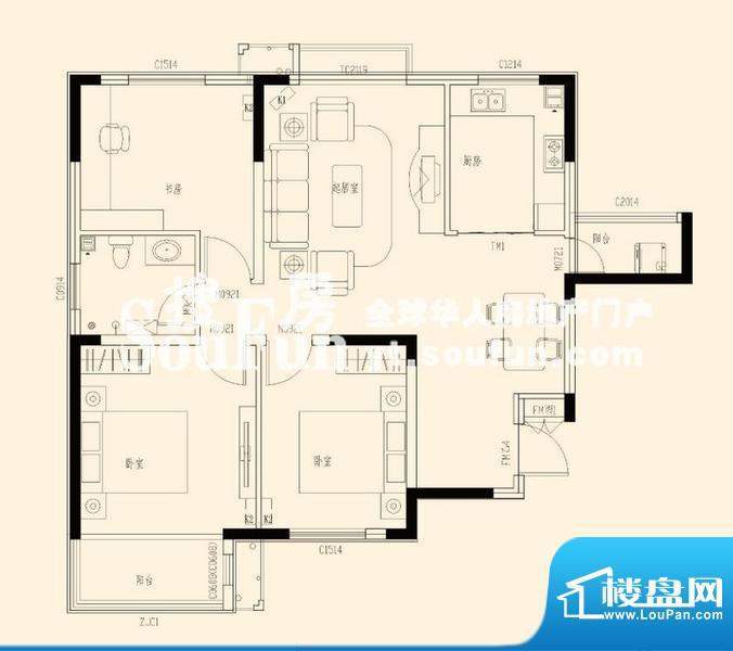 康和新城M-C1户型图面积:100.90平米