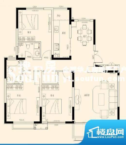 康和新城B-C1户型图面积:129.58平米