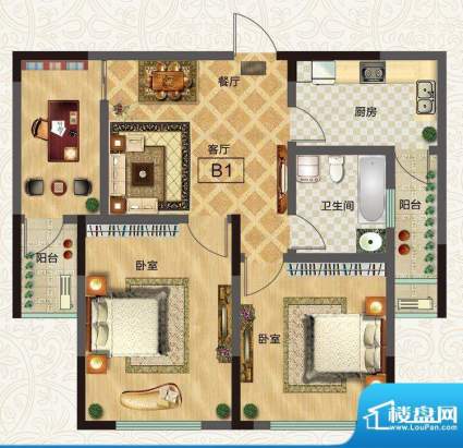 上海滩花园B1户型图面积:88.92平米