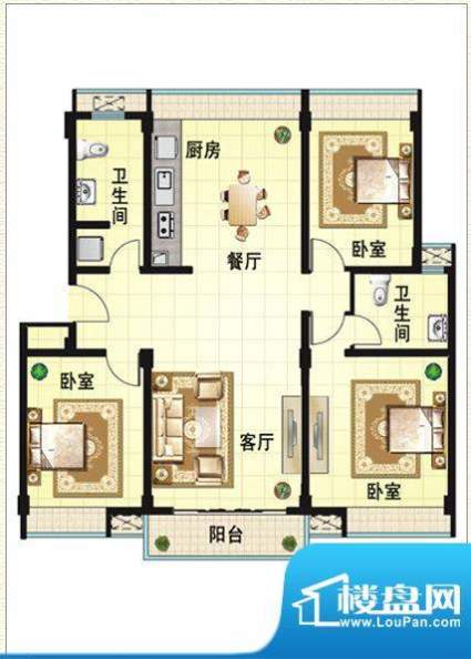 南山世纪花园F户型 面积:122.00平米