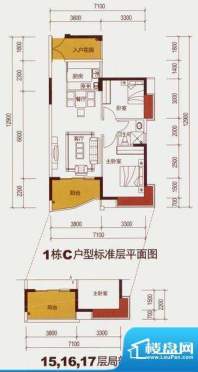 香樟国际1栋标准层C面积:88.76平米