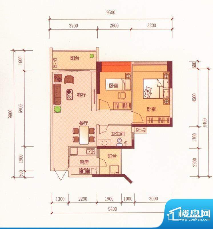 新世纪宜居B3户型2房面积:77.50平米