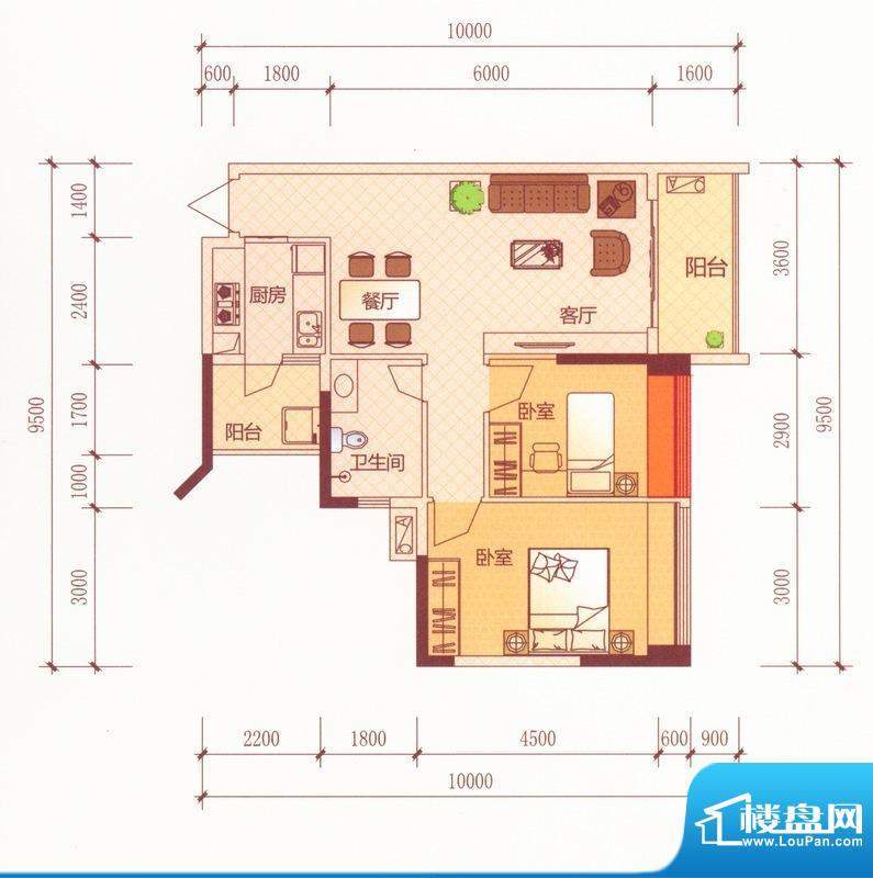 新世纪宜居B5户型2房面积:78.36平米