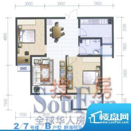 静海苑B1户型图 2室面积:94.00平米