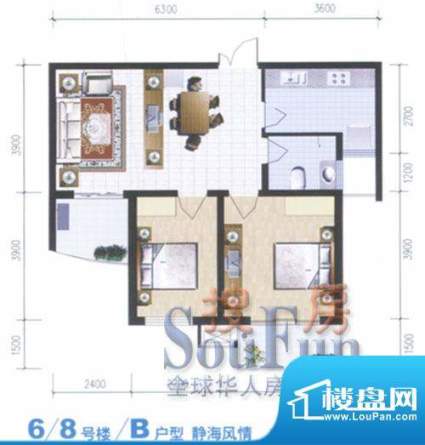 静海苑B2户型图 2室面积:0.00平米