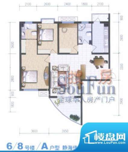 静海苑A2户型图 3室面积:127.00平米