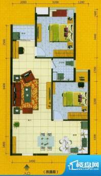 金莎F户型 2室2厅1卫面积:76.00平米