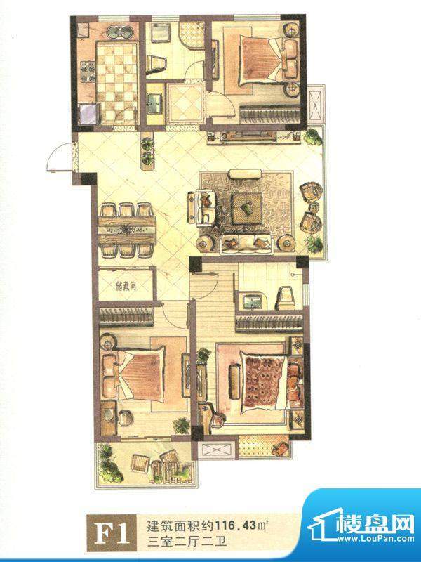 景城名郡F1户型 3室面积:116.43m平米
