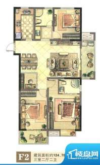 景城名郡F2户型 3室面积:124.76m平米