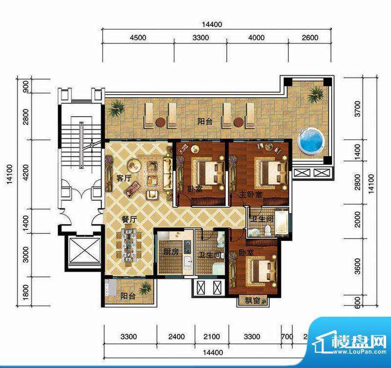金碧海岸公寓A户型 面积:150.00平米