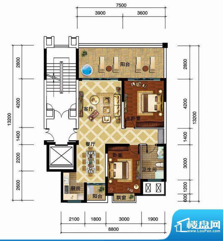 金碧海岸公寓C户型 面积:114.00平米