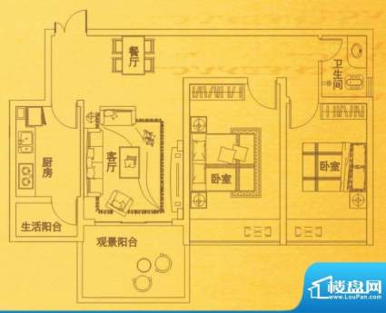 金木棉山庄B户型 2室面积:80.64平米