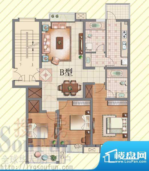 馨海名郡户型B面积:126.00m平米