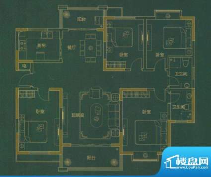 晶御中央A户型 4室2面积:157.92m平米