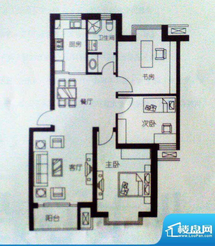 正承名筑标准层C户型面积:97.46m平米