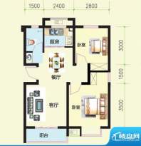 湖畔景苑C户型 2室2面积:75.07平米