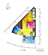 海拓澜湾E1户型 1室面积:52.00平米