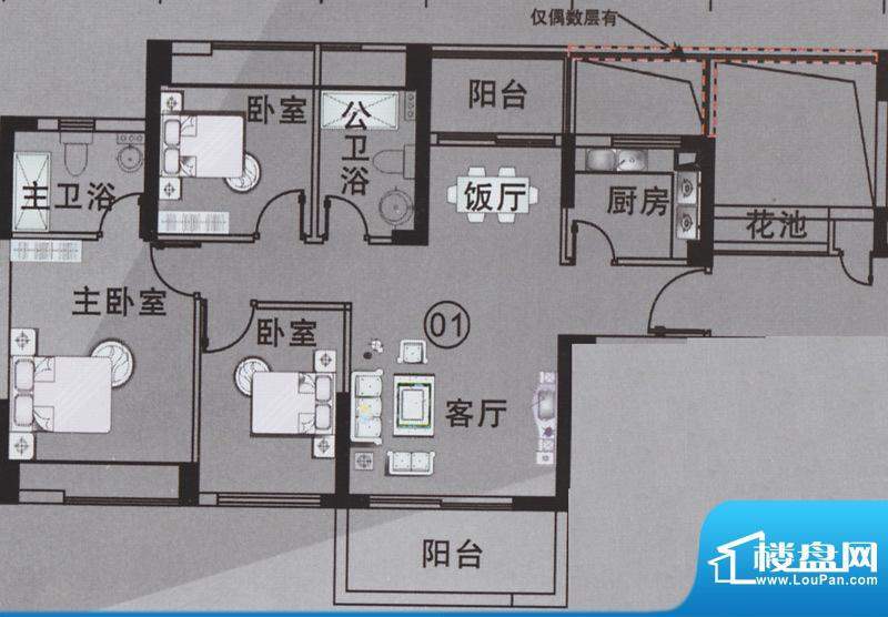 星誉花园3栋01单元户面积:93.79平米