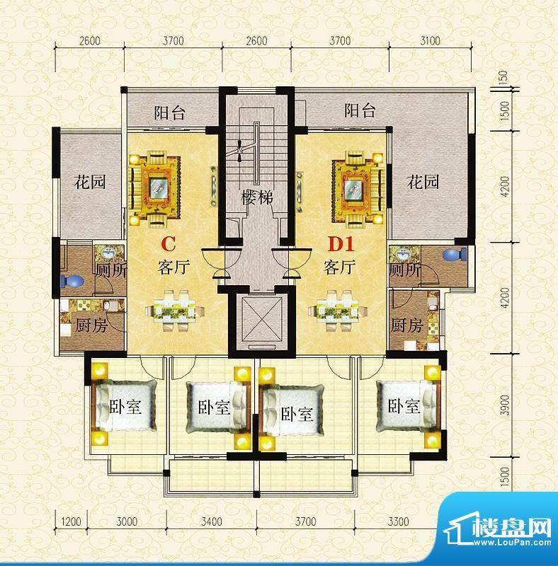 春华公寓C/D1户型图面积:201.03平米
