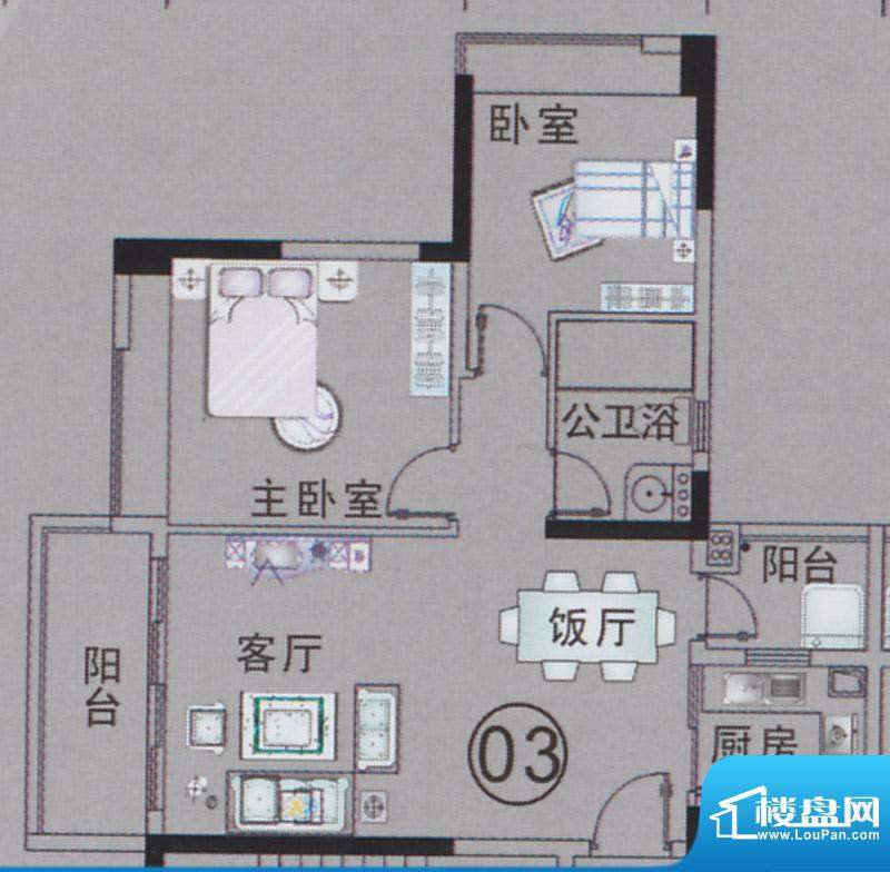 星誉花园1栋03单元户面积:77.48平米