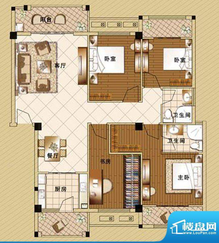 嘉泰皇家滨城户型4房面积:155.00m平米